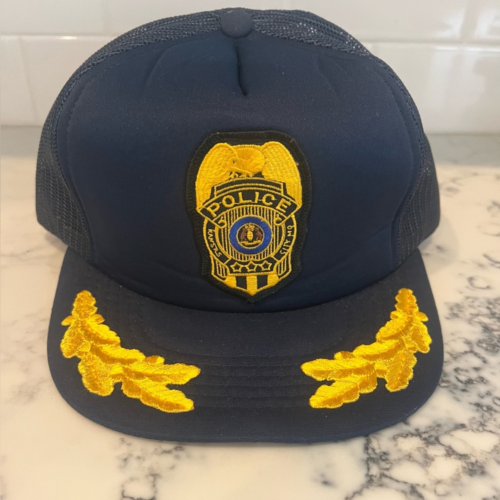 Kansas Chief Of Police Snapback Mesh Trucker Hat Vintage Cap Gold Leaf Vintage